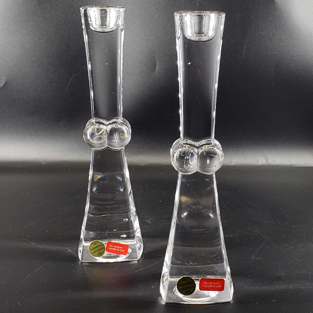 Pair of Bleikristall 24% Lead Crystal Candle Holders made in West Germany New